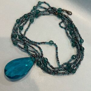 #1 Deep aqua blue acrylic beads with accenting seed beads, 15 inch choker neckla